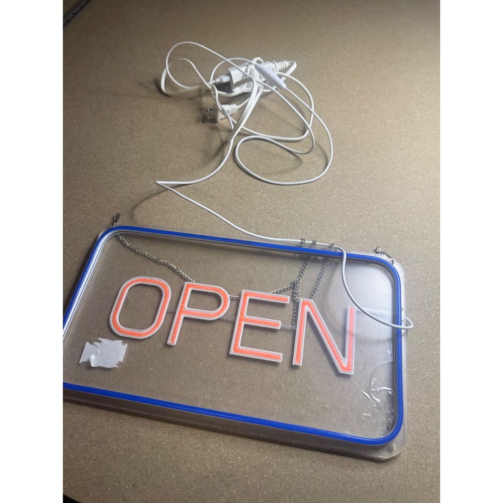 LED Neon Open Sign Pink Blue‎ Border Electric Storefront Window Light 16x9 Inch